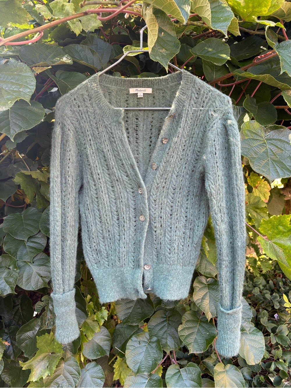 Madewell Teal Green Alpaca-Blend Knit Button Down Cardigan